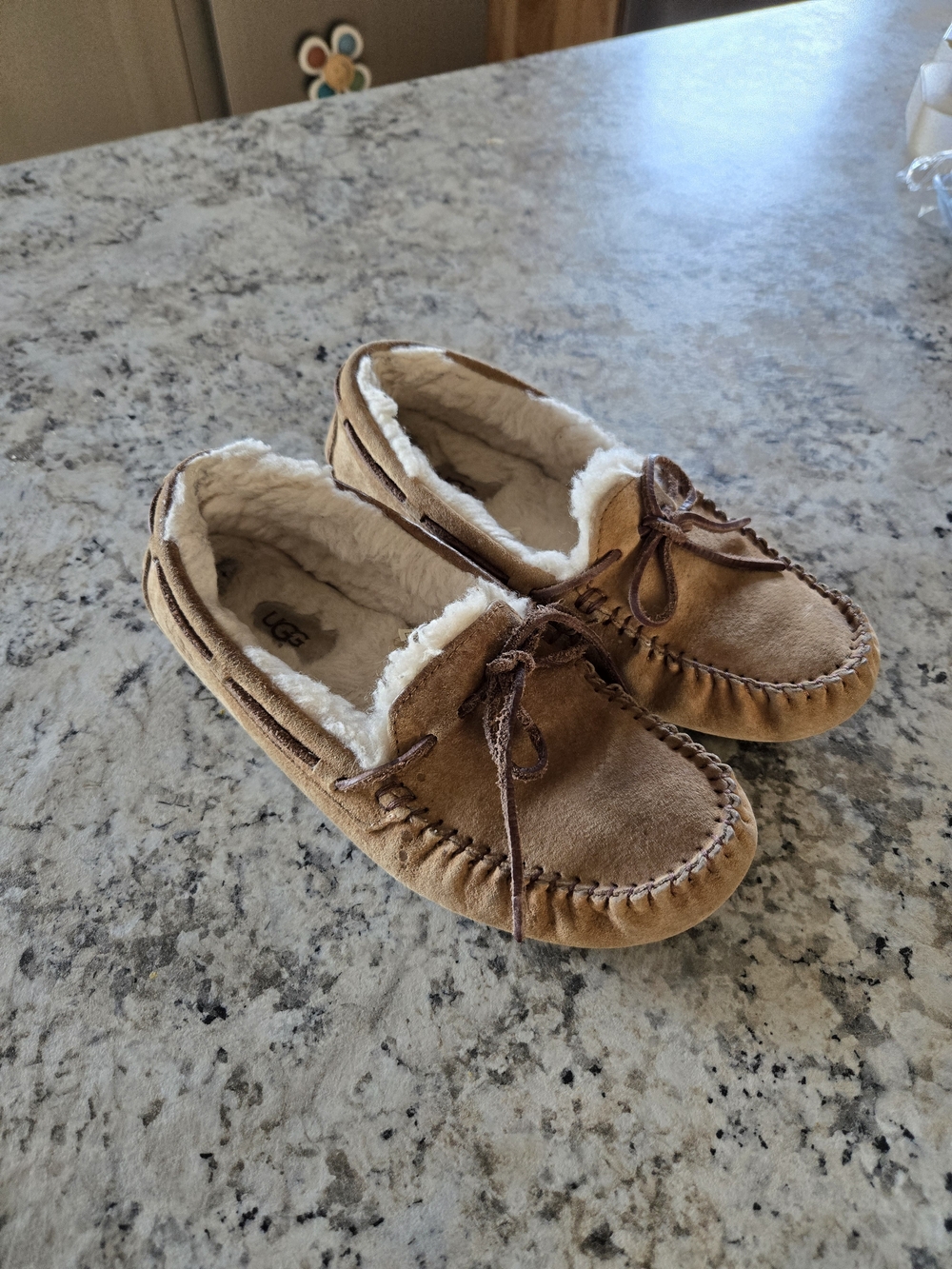 UGG Chestnut Brown Suede Moccasins with Shearling